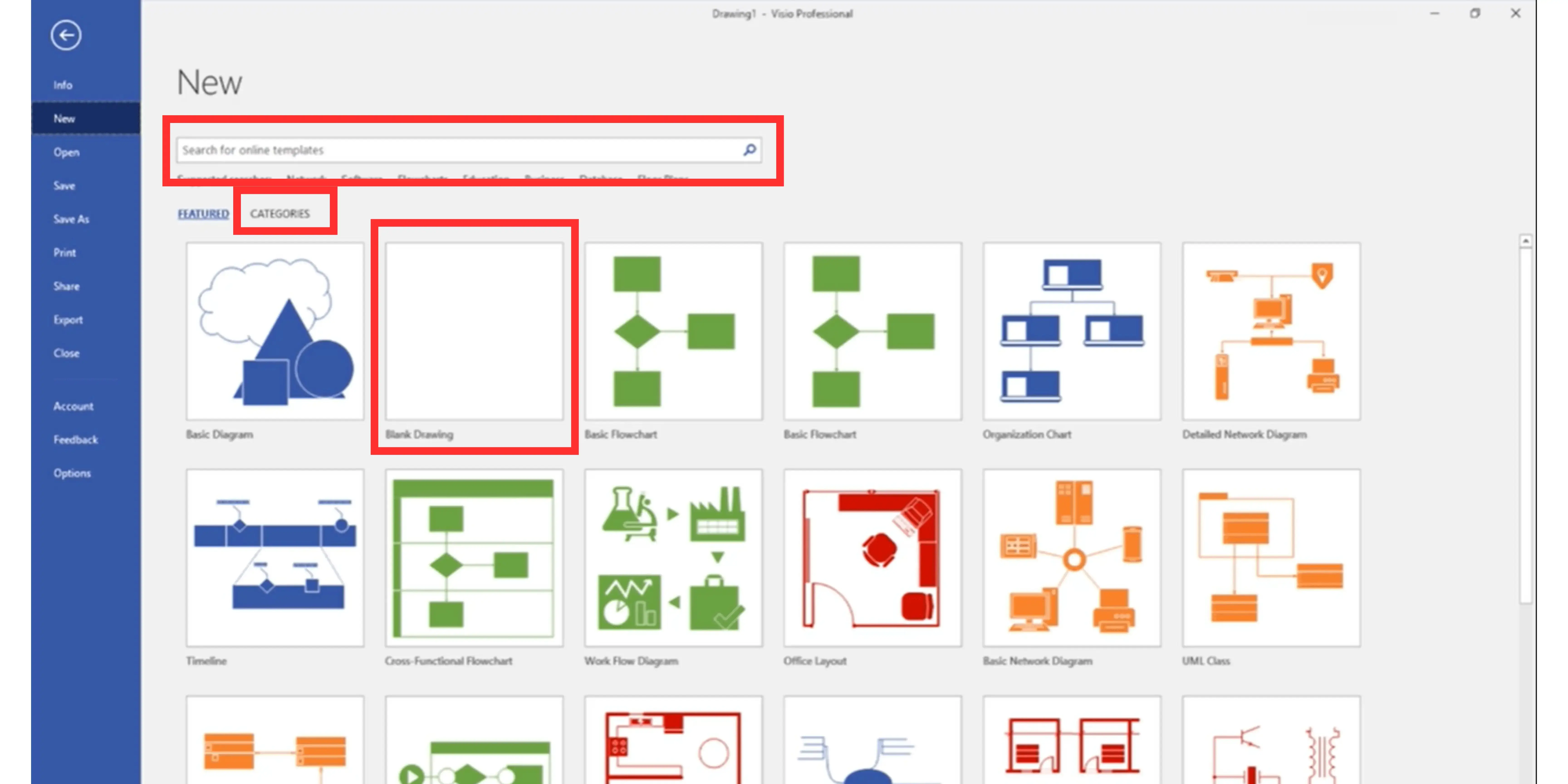 tampilan awal buka aplikasi Microsoft Visio